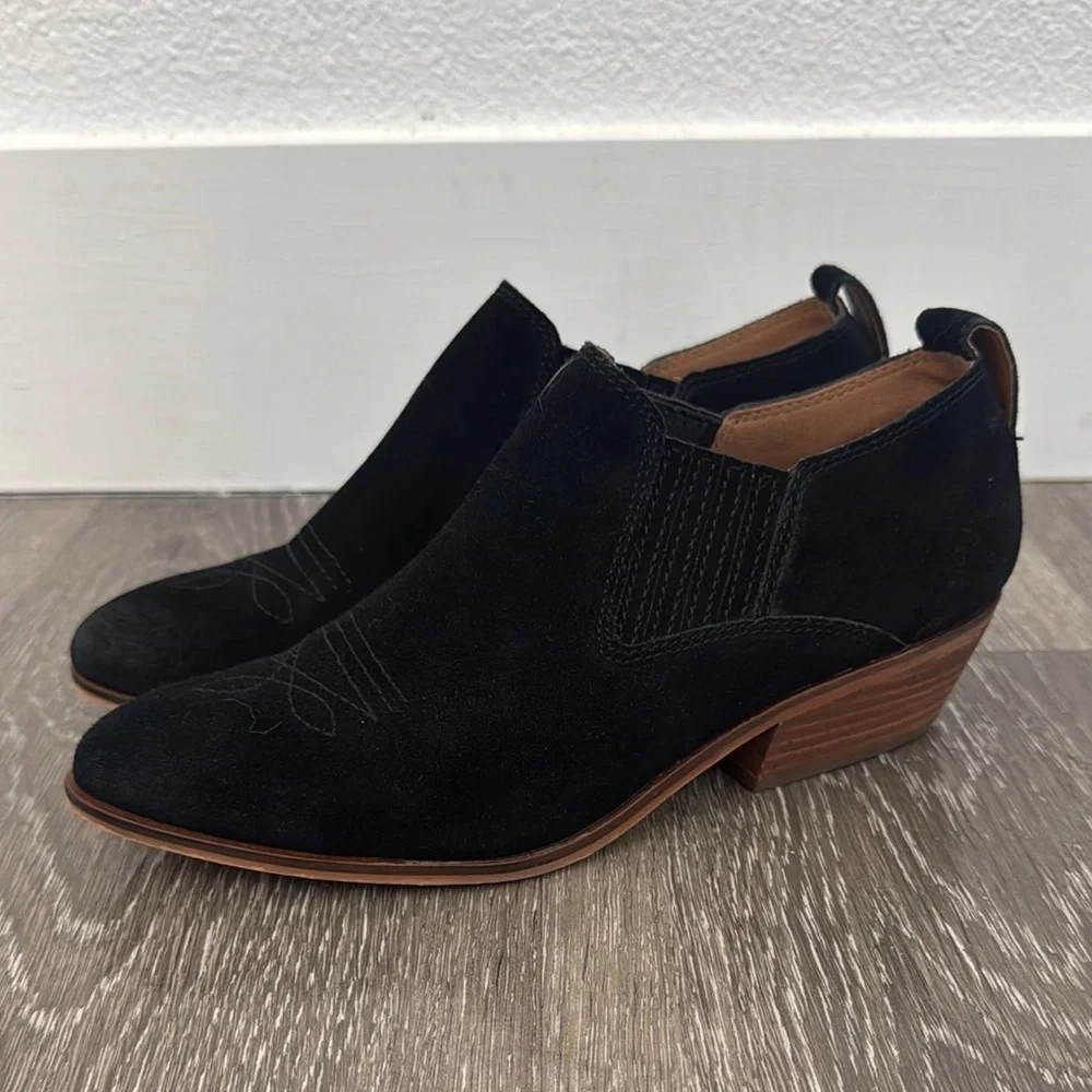 Frye And Co Suede Black Western Rubie Booties Boots Size 7 Rodeo Boho Ankle - Picture 1 of 9